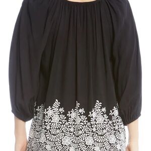 Time and Tru Black Blouse with White Embroidery 🤍🖤